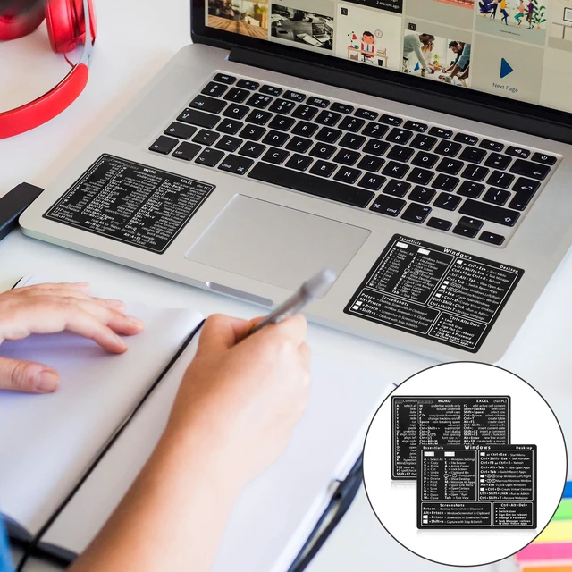 Alt view image 3 of 7 - 2 Pcs Laptop Keyboard Shortcuts Stickers, Word/Excel Quick Reference Guide, PVC Stickers for PC Laptop or Desktop (Black)