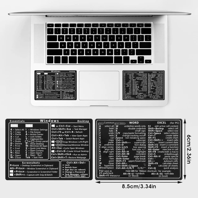 Alt view image 2 of 7 - 2 Pcs Laptop Keyboard Shortcuts Stickers, Word/Excel Quick Reference Guide, PVC Stickers for PC Laptop or Desktop (Black)