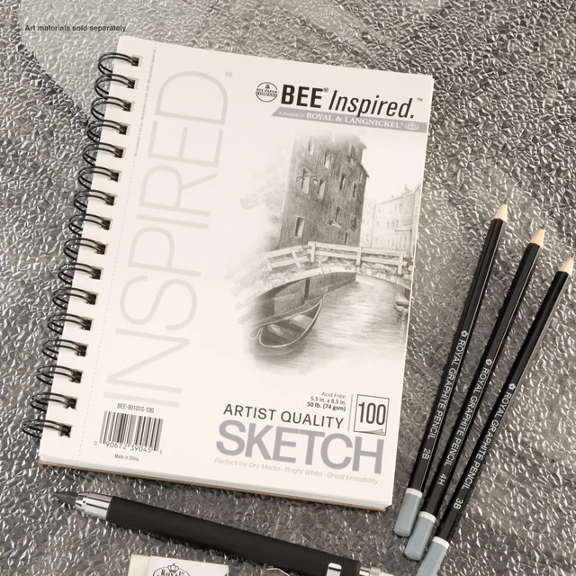 Alt view image 3 of 6 - Bee Paper Bee Inspired Sketching Paper Pad 5.5"x8.5" 100 Sheets 50lb 74GSM Side Wire