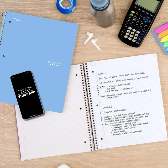 Alt view image 5 of 5 - Five Star Spiral Notebook Plus Study App 5 Subject College Ruled 8.5 x 11 in Sky