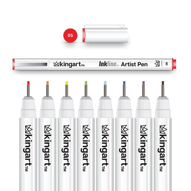 Alt view image 2 of 6 - KINGART Inkline Fine Line Art Pens Set, 8 Colors, Japanese Ink Drawing Markers