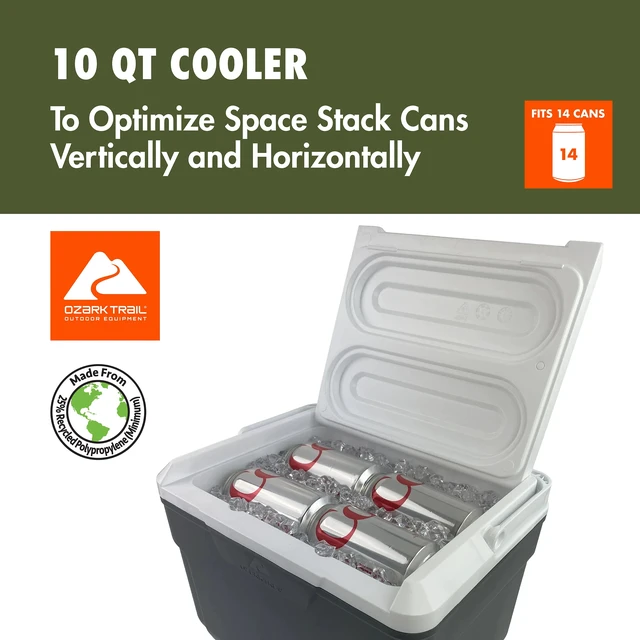 Alt view image 3 of 6 - Ozark Trail 10QT 14-Can Hard-Sided Cooler, Gray