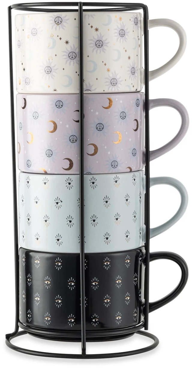 Main image of Thyme & Table Celestial 4-Pack Stacking Mugs, Assorted Colors, 11.1fl oz, Stoneware
