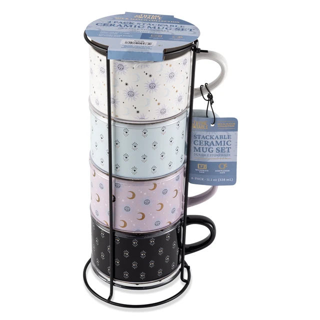 Alt view image 5 of 6 - Thyme & Table Celestial 4-Pack Stacking Mugs, Assorted Colors, 11.1fl oz, Stoneware