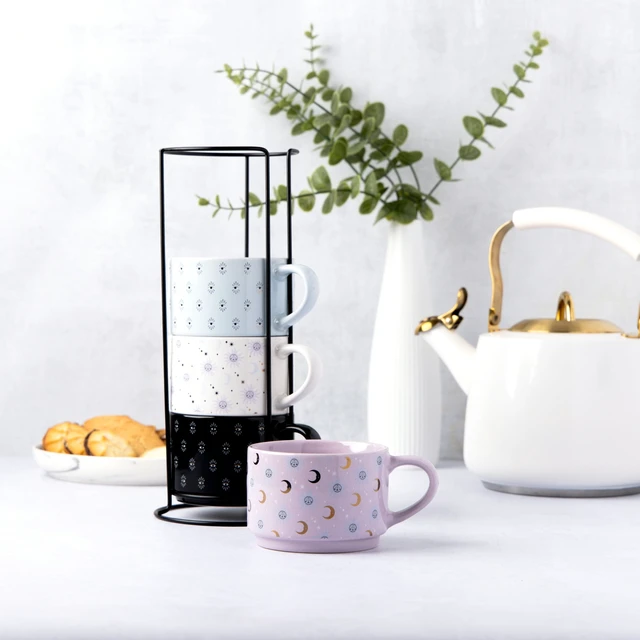 Alt view image 4 of 6 - Thyme & Table Celestial 4-Pack Stacking Mugs, Assorted Colors, 11.1fl oz, Stoneware