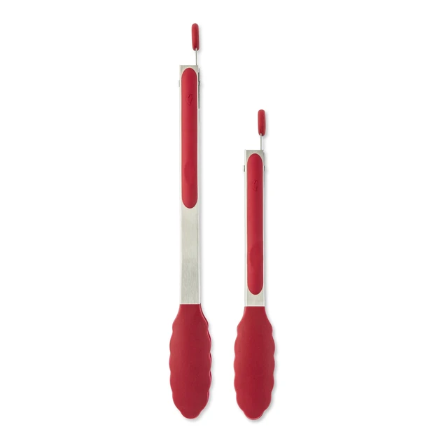 Alt view image 6 of 6 - Elements by Thyme & Table Red Silicone Locking Tongs Set of 2