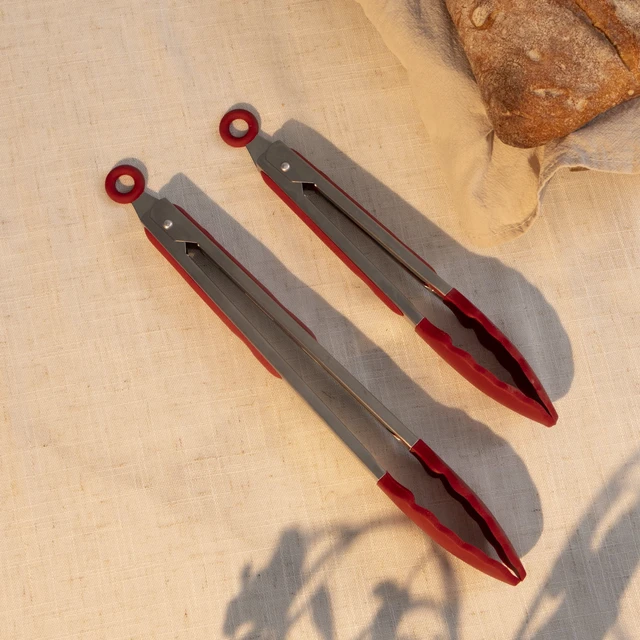 Alt view image 2 of 6 - Elements by Thyme & Table Red Silicone Locking Tongs Set of 2