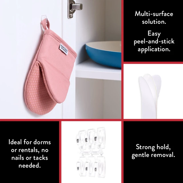 Alt view image 4 of 6 - Hyper Tough Mini Removable Self-Adhesive Plastic Hooks, Clear, 18 Pieces, 0.5lb Capacity
