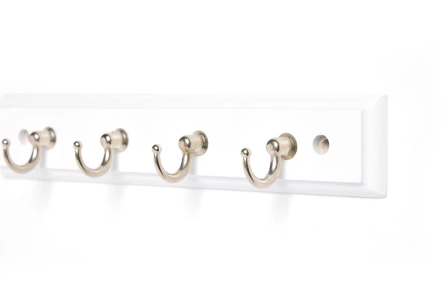 Alt view image 5 of 5 - Mainstays White 8.75-Inch Key Rail with 4 Satin Nickel Hooks for Keys, Mail, Leashes, 2 lbs Capacity, 1 Pack