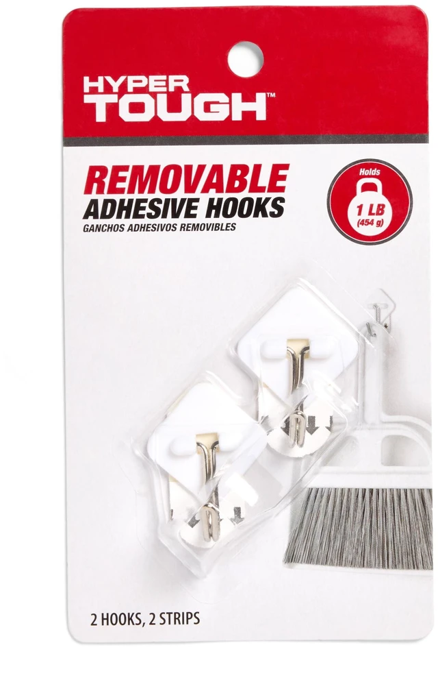 Alt view image 3 of 5 - Hyper Tough Removable Hinged Adhesive Hooks, 3 Pack, White, 2 Count, 1lb Capacity