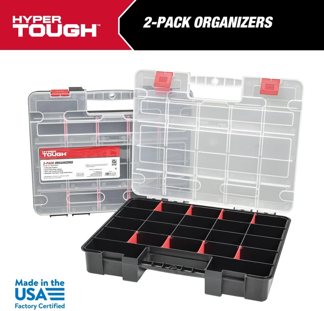 Main image of Hyper Tough Stackable Organizer 2-Pack, 8 Movable Dividers, Plastic, 93512638