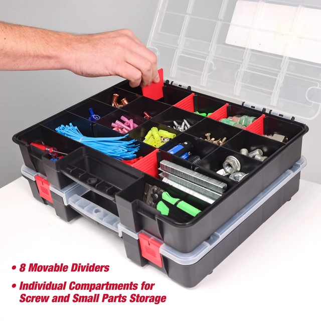 Alt view image 4 of 6 - Hyper Tough Stackable Organizer 2-Pack, 8 Movable Dividers, Plastic, 93512638