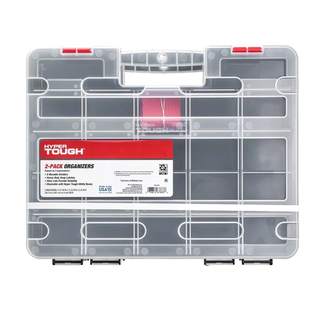 Alt view image 6 of 6 - Hyper Tough Stackable Organizer 2-Pack, 8 Movable Dividers, Plastic, 93512638