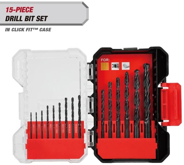 Main image of Hyper Tough 41015CF 15-Piece Black Oxide Drill Bit Set with Click Fit Case