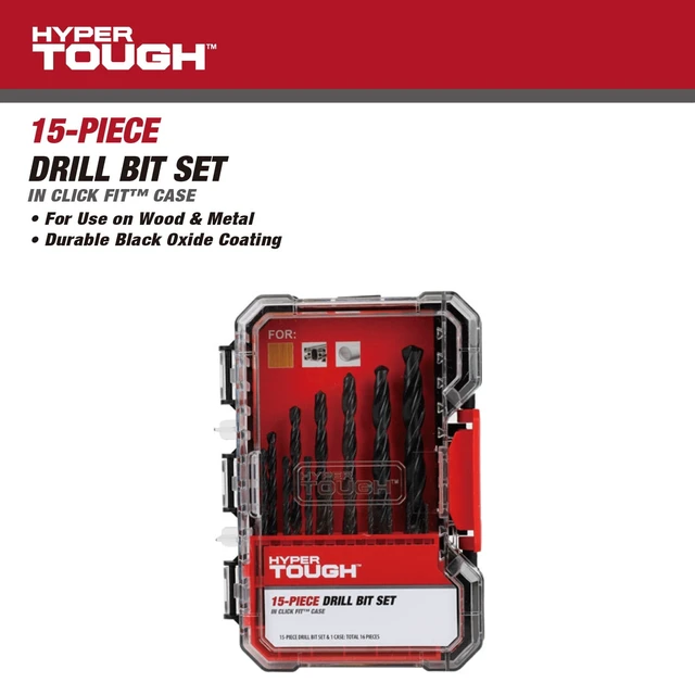 Alt view image 5 of 6 - Hyper Tough 41015CF 15-Piece Black Oxide Drill Bit Set with Click Fit Case