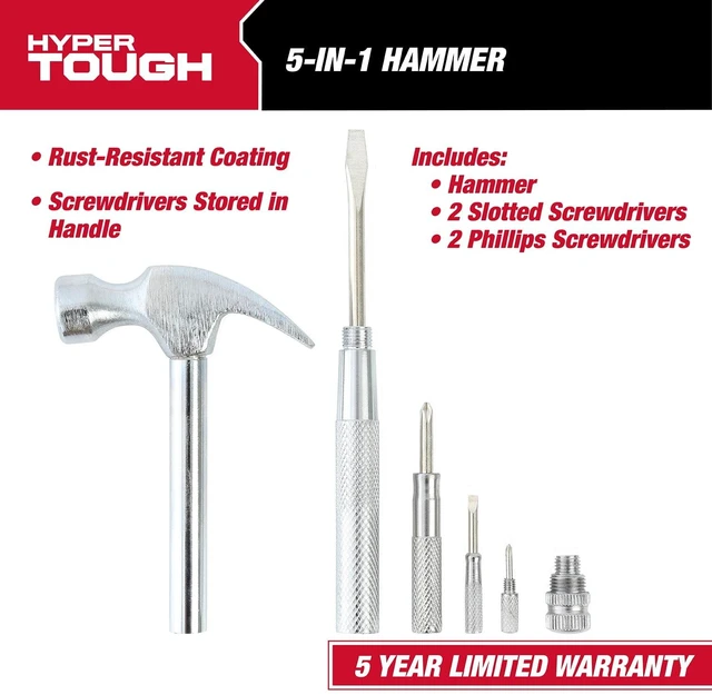 Alt view image 3 of 6 - Hyper Tough 5-in-1 Hammer & Screwdriver Set