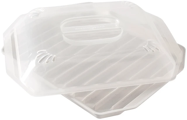Alt view image 4 of 6 - Nordic Ware Microwave Safe Plastic Bacon Rack with Lid, White, 2 Pieces