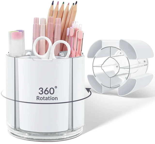 Main image of KONVINIT 5-Slot 360 Rotating Pen Holder and Organizer, White, for School, Home, Office and Art Supply