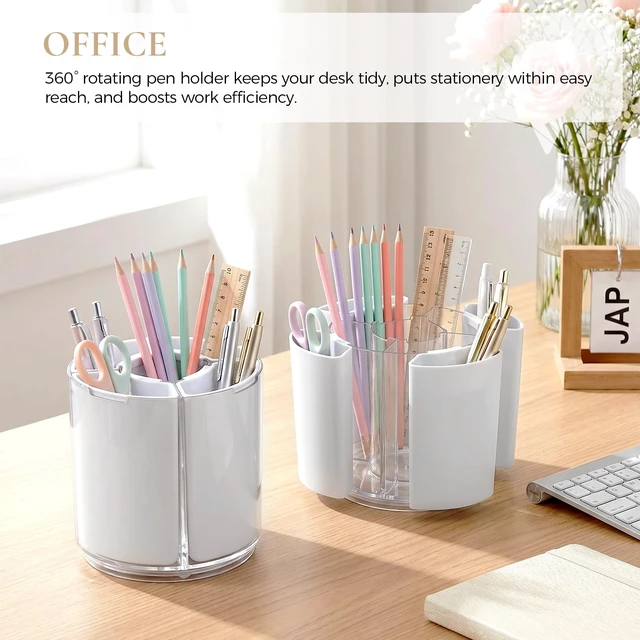 Alt view image 2 of 7 - KONVINIT 5-Slot 360 Rotating Pen Holder and Organizer, White, for School, Home, Office and Art Supply