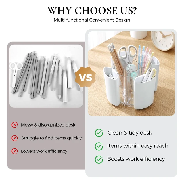 Alt view image 6 of 7 - KONVINIT 5-Slot 360 Rotating Pen Holder and Organizer, White, for School, Home, Office and Art Supply
