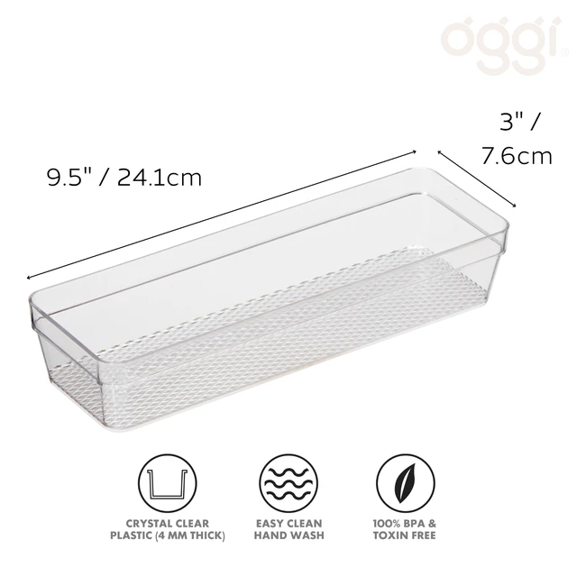 Alt view image 3 of 6 - Oggi Clear Drawer Organizer 3"x9.5" - Kitchen, Office, Desk, Silverware, Utensils, Cosmetics, Bathroom