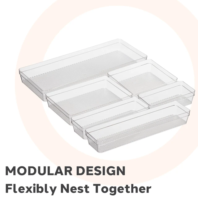 Alt view image 2 of 6 - Oggi Clear Drawer Organizer 3"x9.5" - Kitchen, Office, Desk, Silverware, Utensils, Cosmetics, Bathroom