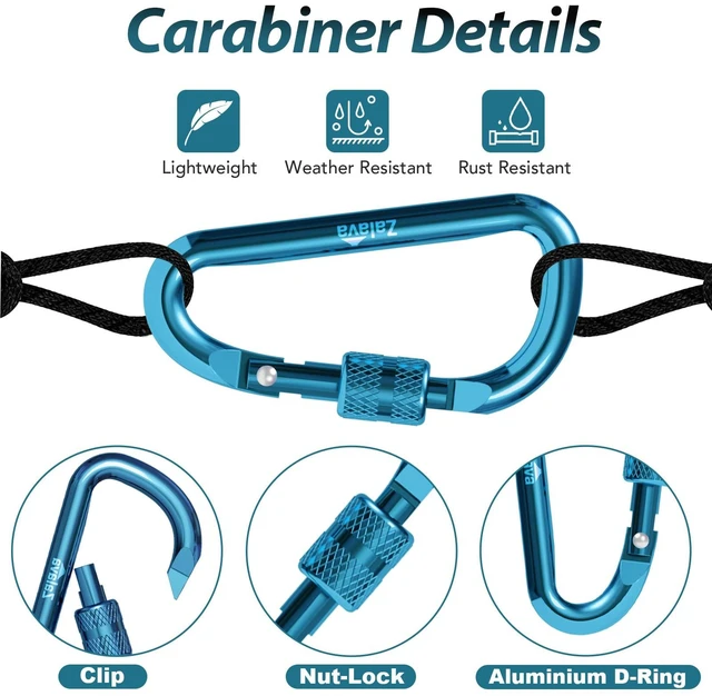 Alt view image 2 of 6 - 6PCS 2-Inch Aluminum D-Clip Carabiner Keychain with Hook