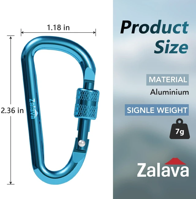 Alt view image 5 of 6 - 6PCS 2-Inch Aluminum D-Clip Carabiner Keychain with Hook