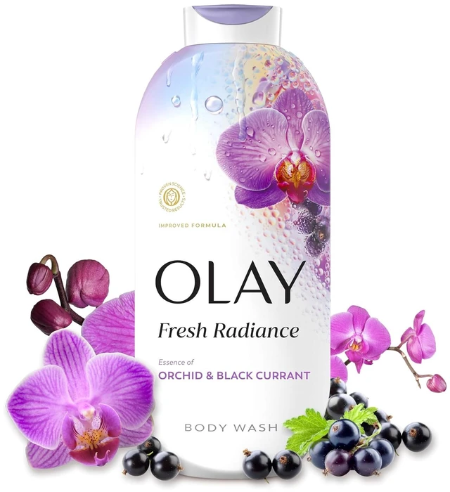 Main image of Olay Body Wash, Fresh Radiance, Plant Based Cleansers, Vitamin B3 & Antioxidant Blend, 24/7 Skin-Loving Freshness, Visibly Radiant, Orchid & Black Currant Scent, 22 fl oz