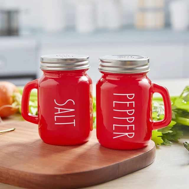Alt view image 3 of 7 - ZOSUJO 4 oz Christmas Red Salt and Pepper Shakers Set, Modern Glass Shakers with Stainless Steel Lids, Red Kitchen Decor for Home Restaurants Weddings