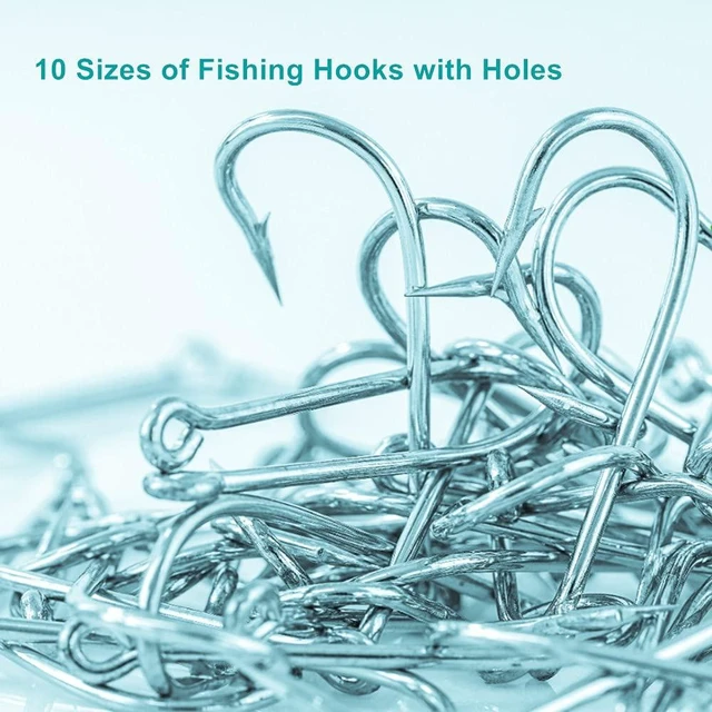 Alt view image 3 of 7 - 300PCS Small High-Carbon Steel Barbed Fishing Hooks with Hole, 10 Sizes