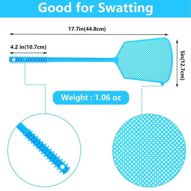 Alt view image 4 of 7 - 5 Pack Plastic Heavy Duty Long Handle Fly Swatter, Large Bug Swatter for Indoor and Outdoor Use