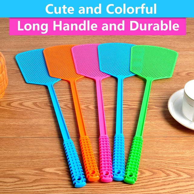 Alt view image 6 of 7 - 5 Pack Plastic Heavy Duty Long Handle Fly Swatter, Large Bug Swatter for Indoor and Outdoor Use