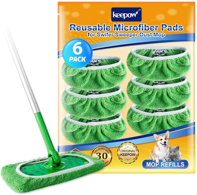 Main image of KEEPOW 6 Pack Reusable Mop Pads Refills Compatible with Swiffer Sweeper Mop, Microfiber Dry Sweeping & Wet Mopping Cloths for Hardwood Floor Cleaning (Mop Not Included)