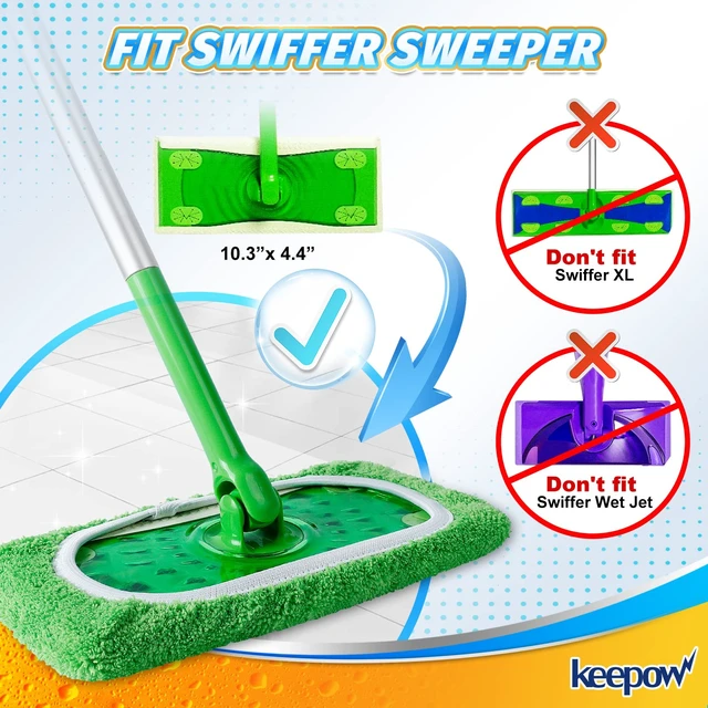 Alt view image 2 of 6 - KEEPOW 6 Pack Reusable Mop Pads Refills Compatible with Swiffer Sweeper Mop, Microfiber Dry Sweeping & Wet Mopping Cloths for Hardwood Floor Cleaning (Mop Not Included)