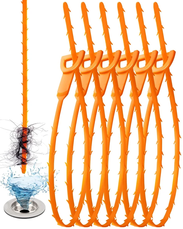 Main image of 25 Inch Sink Snake Drain Clog Remover Tool, 6 Pack Drain Cleaner Hair Clog Remover, Plumbers Snake, Drain Cleaner Sticks for Kitchen, Shower, Tub