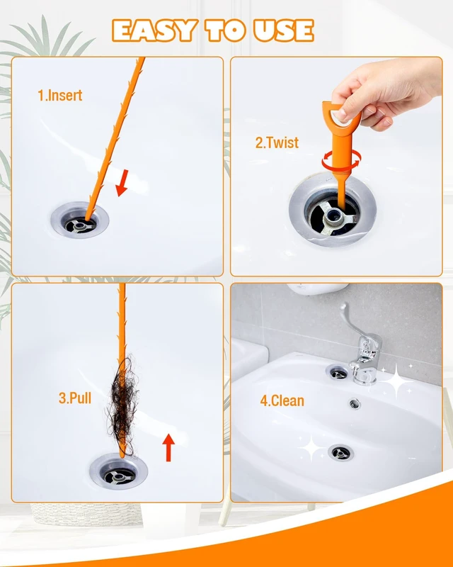 Alt view image 3 of 6 - 25 Inch Sink Snake Drain Clog Remover Tool, 6 Pack Drain Cleaner Hair Clog Remover, Plumbers Snake, Drain Cleaner Sticks for Kitchen, Shower, Tub