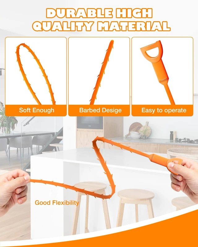 Alt view image 2 of 6 - 25 Inch Sink Snake Drain Clog Remover Tool, 6 Pack Drain Cleaner Hair Clog Remover, Plumbers Snake, Drain Cleaner Sticks for Kitchen, Shower, Tub