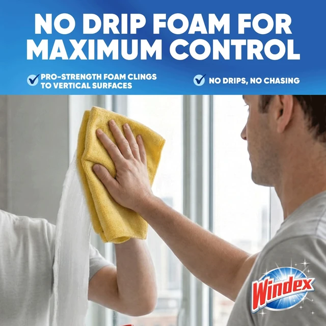 Alt view image 2 of 6 - Windex Fast Shine Foam Glass Cleaner No-Drip Streak-Free Aerosol Spray for Windows Doors Mirrors Countertops 19oz 2-Pack