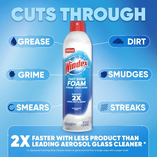 Alt view image 5 of 6 - Windex Fast Shine Foam Glass Cleaner No-Drip Streak-Free Aerosol Spray for Windows Doors Mirrors Countertops 19oz 2-Pack