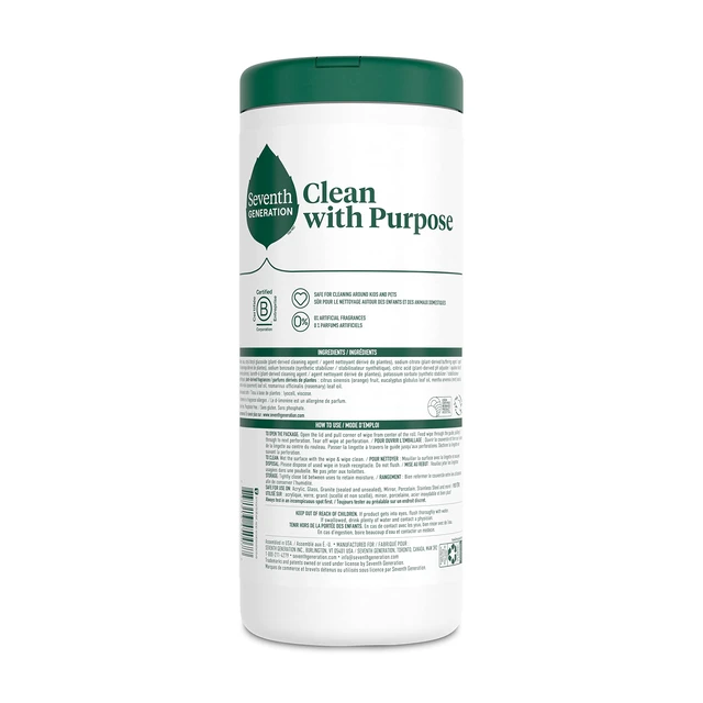 Alt view image 6 of 6 - Seventh Generation Multi-Surface Cleaning Wipes, 35 Wipes, Garden Mint Scent, Cuts Grease and Grime