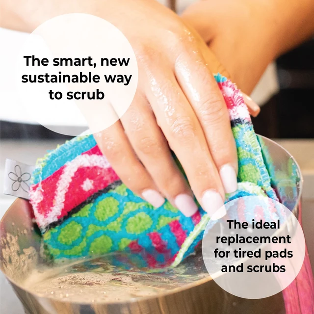 Alt view image 4 of 6 - Skoy Scrub 2-Pack Reusable Non-Scratching Dish Scrubber for Kitchen and Household Cleaning, Planet-Friendly, Dishwasher Safe, Assorted Colors and Designs