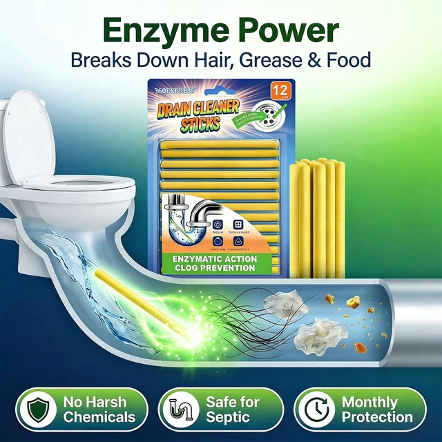 Alt view image 4 of 7 - Enzyme Drain Sticks, 24 Pcs - Natural Clog Remover & Odor Eliminator, Prevent Clogged Drains Year-Round for Kitchen, Bathroom, Shower & Toilet