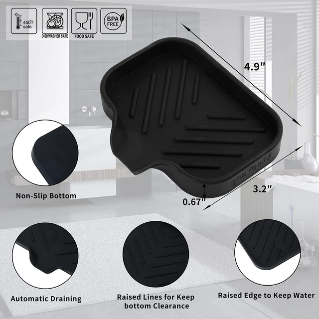 Alt view image 5 of 6 - MicoYang Silicone Soap Dish with Drain Spout, Self-Draining Sink Tray, Non-Slip, Dishwasher Safe, Black, 4.9"3.2" for Bath Kitchen Sponge, Dispenser, Soap Holder