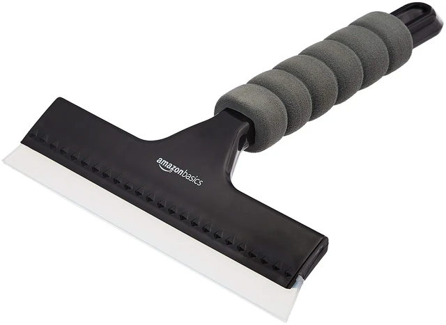 Main image of Amazon Basics Window Squeegee with Handle, 8-Inch, Silicone Rubber Blade, for Car Windshield, Shower, Glass, Mirror Cleaning, Streak-Free, Lightweight, Black