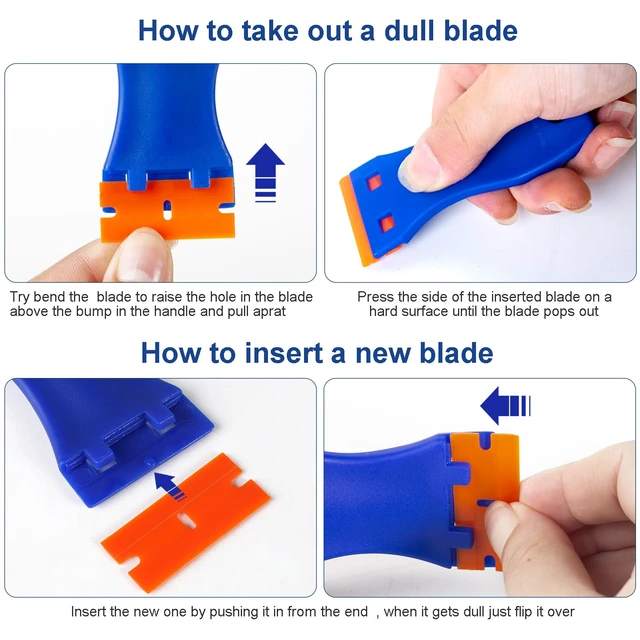 Alt view image 2 of 6 - 6-Pack Plastic Razor Scraper with 60 Plastic Blades for Removing Labels, Decals, Stickers from Car Window Glass, Floor, Stove