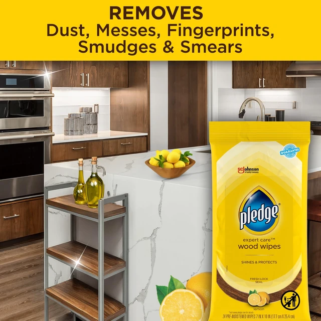 Alt view image 2 of 6 - Pledge Expert Care Enhancing Wood Wipes, Lemon Scent, 24 Count, White