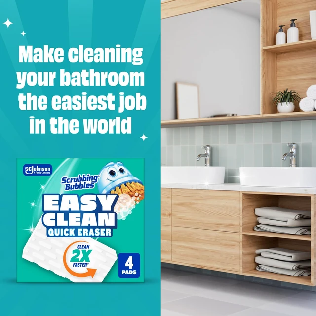 Alt view image 5 of 6 - Scrubbing Bubbles Easy Clean Quick Eraser Multipurpose Bathroom Cleaner Sponge for Shower & Tub Tiles, Sinks, Faucets, Counters, Toilets, Glass Doors & More, 4-Count