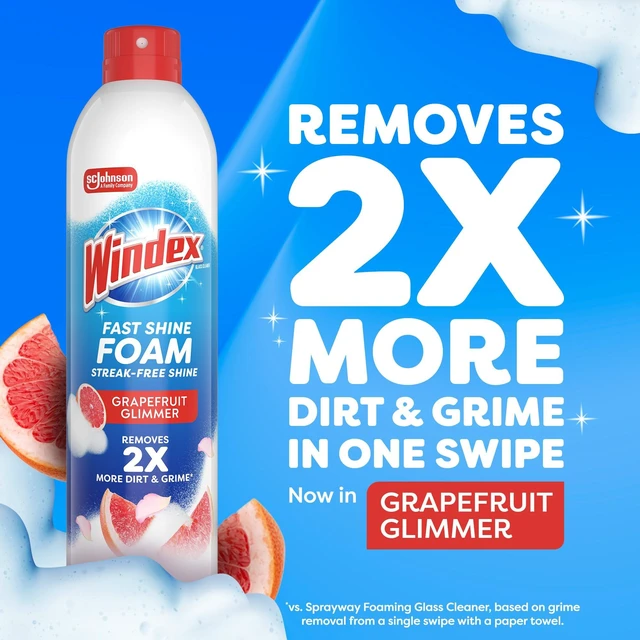 Alt view image 2 of 6 - Windex Fast Shine Foam Glass Cleaner, No-Drip Window & Mirror Aerosol Spray, Streak-Free, Removes Fingerprints, Dust, Dirt & Smoke Film, Grapefruit Scent, 19 oz
