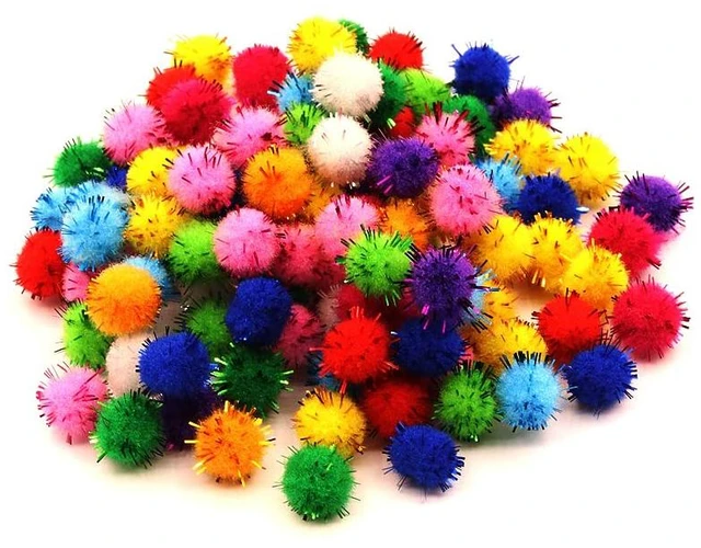 Main image of 100pcs Glitter Tinsel Pom Poms Sparkle Balls (1cm, 200pcs) for DIY Craft Party Decoration Cat